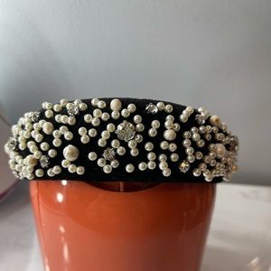 Velvet padded pearl and rhinestone headband